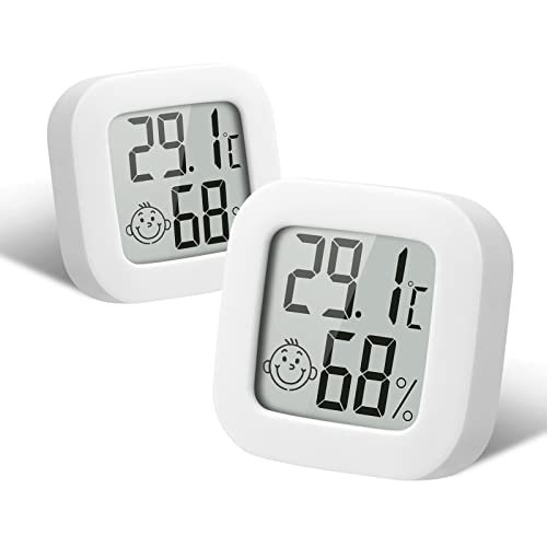 Thermomètre LCD Mini Flintronic, 2 pièces Thermomètre numérique intérieur, Hygromètre intérieur, Thermomètre Hygromètre, Sans fil, Mètre d'humidité pour chambre de bébé, salon, bureau, serre (Blanc)