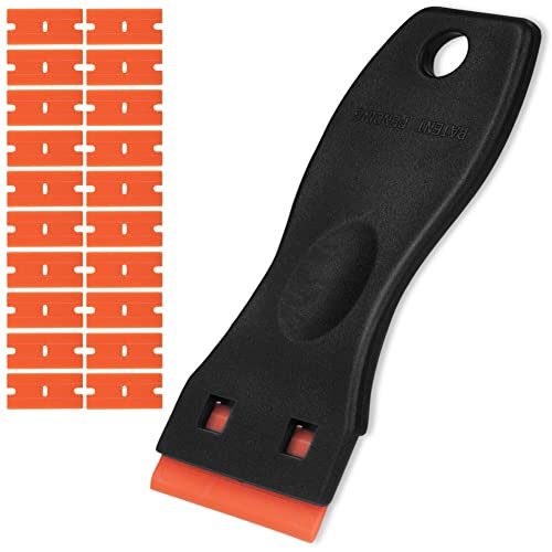 Flintronic Grattoir, Mini grattoir en plastique avec 20 lames en plastique, spatule en plastique, grattoir pour enlever les résidus de colle, gratteur pour plaque de cuisson, enlever colle, noir