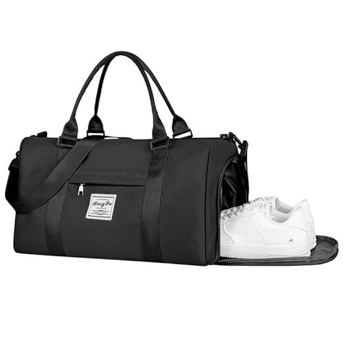 Flintronic Sac de sport Voyager, Sac de voyage, avec compartiment à chaussures et humide, sac de nuit étanche, sac de sport et de voyage pour hommes et femmes, Noir