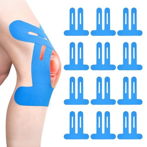 Flintronic Kinesiologie-Tapes Pré-découpés pour Genou, 12 pièces, Tape Sport Étanche et Élastique pour Douleurs au Genou (Bleu)